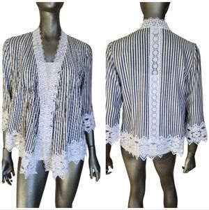 34B. Premise Black and White Striped Lace Cardigan - Size Small